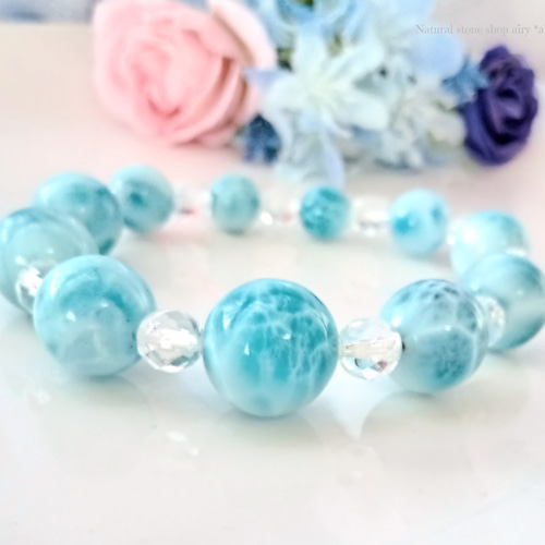 SALE✿美麗13 mm珠ラリマー❨カリブ海の宝石❩たっぷり*ブレスレット