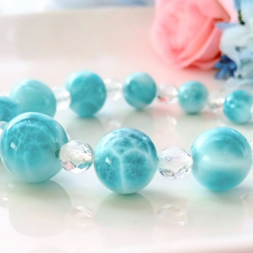 SALE✿美麗13 mm珠ラリマー❨カリブ海の宝石❩たっぷり*ブレスレット