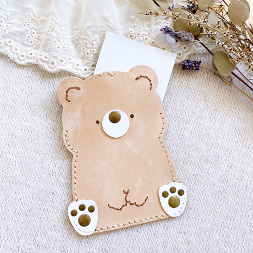 ナチュラル くまくんICカードケース&リール付きストラップセット パス