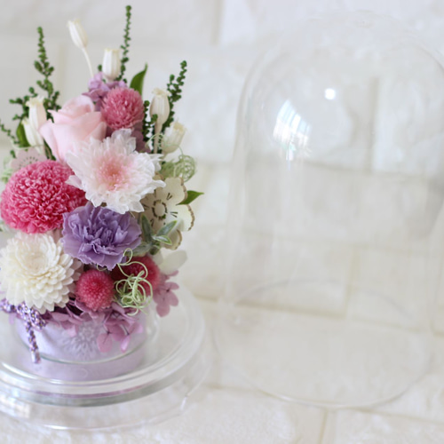 ドーム 上品仏花 ピンクパープル お供え 菊 四十九日 プリザーブド