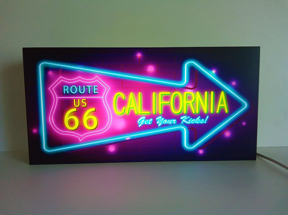 【Mサイズ】ルート66 カリフォルニア マザーロード サイン ランプ 看板 置物 アメリカン雑貨 ライトBOX 電飾看板 1枚目の画像