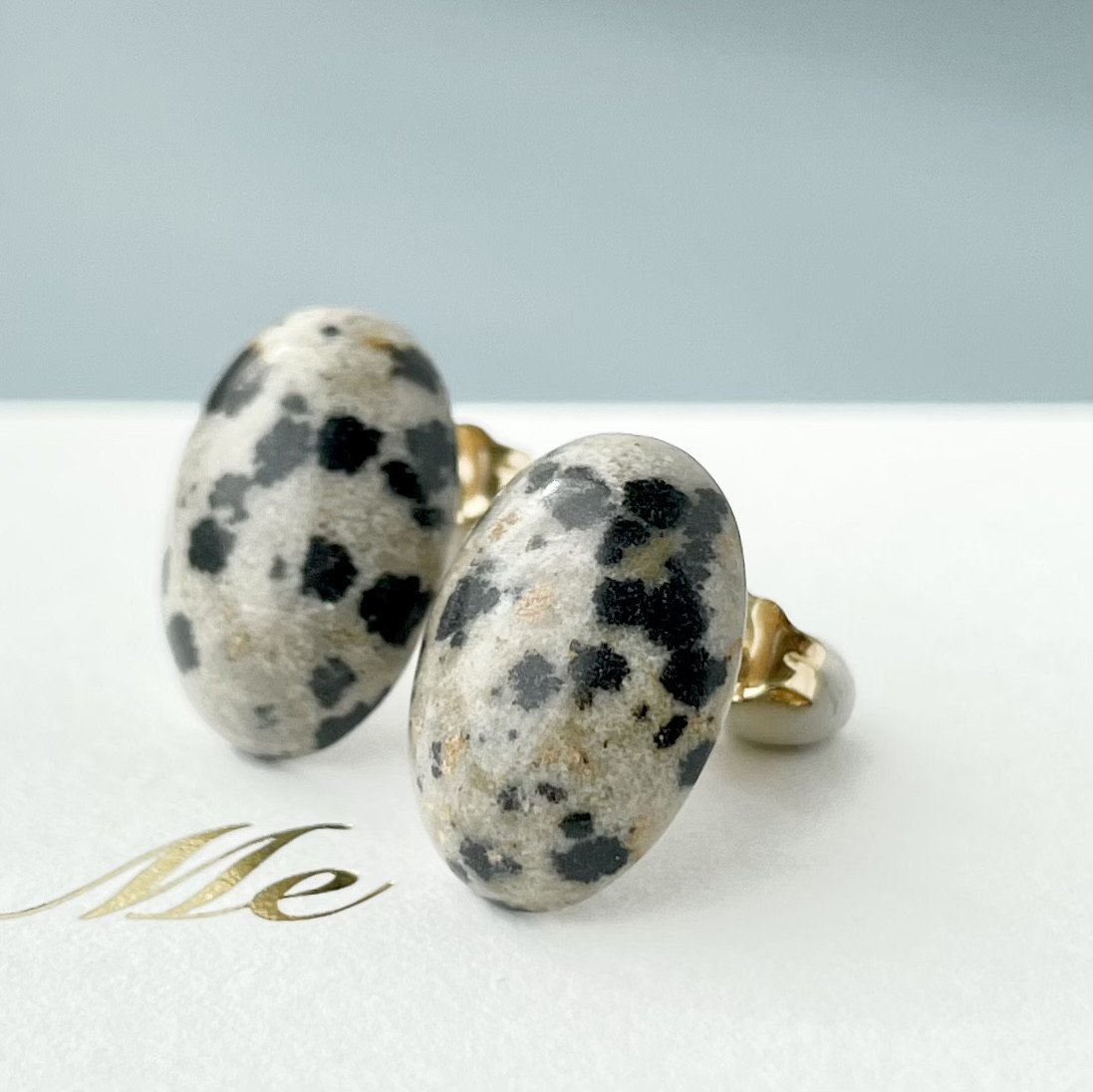14Kgf Dalmatian Jasper Oval  ピアス / イヤリング