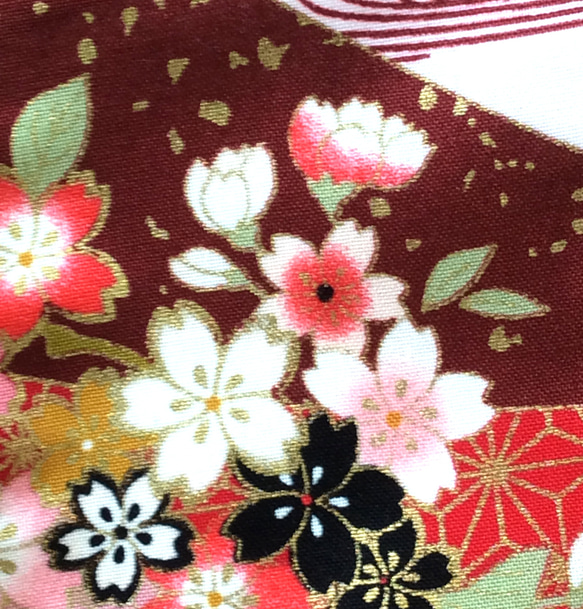 送料無料 かわいい 立体 布マスク ハンドメイド  さくら 桜 花柄 和柄 麻の葉 赤色系 (裏地白色)  D 着物 4枚目の画像