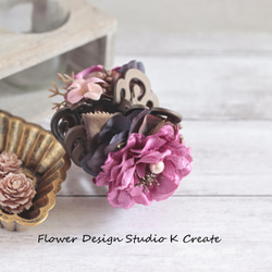ピンクの薔薇と秋紫陽花のバンスクリップ　髪飾り　ヘアクリップ　ローズピンク　茶　結婚式　参列　フォーマル　バラ　お出掛け 9枚目の画像