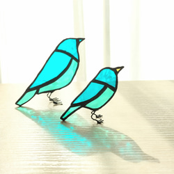 青い鳥の親子　サンキャッチャー　ステンドグラス ミントグリーン 4枚目の画像