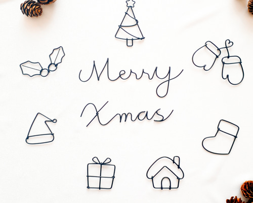クリスマス ワイヤークラフト ワイヤーアート Merry Xmas ウォール