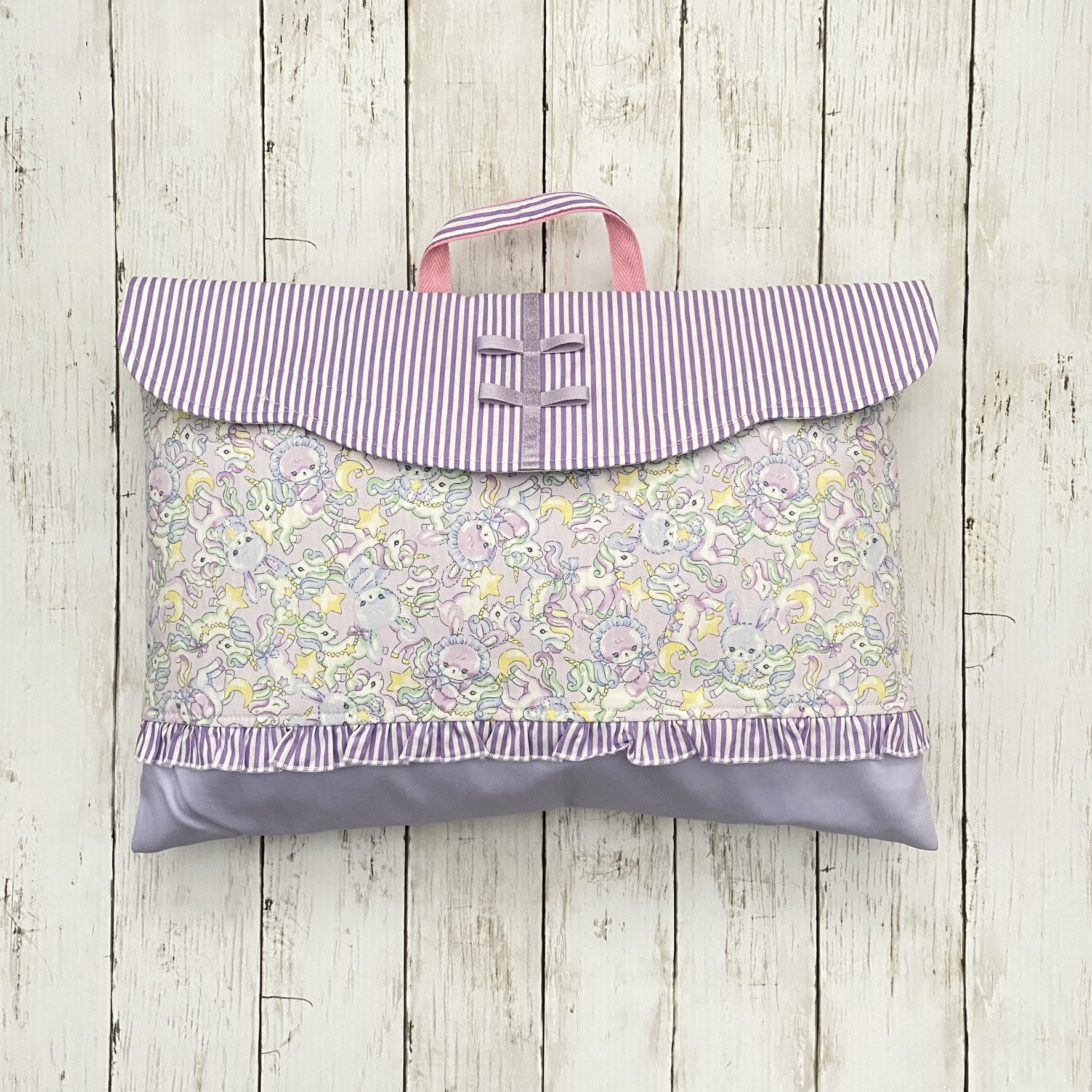 防災頭巾カバー■ユニコーンとラビット＊ラベンダー＊ラベンダーストライプフリル