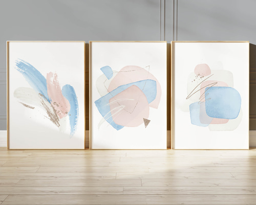 アートポスター 抽象 パステルカラー ブルー ピンク 北欧 ミニマル