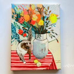 原画・送料無料】一辺約10センチの小さな絵 2つセット抽象画 桜