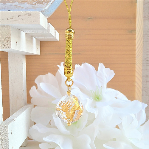 龍（辰）彫刻・金 16mm 高品質 水晶 1個 五爪龍 手彫り彫刻 天然石