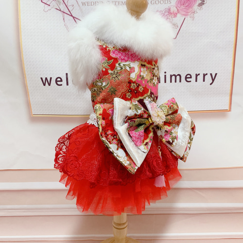 【2024春夏新色】 犬猫うさちゃん服 晴れ着の和風ワンピース ペット服 首輪・ハーネス・迷子札