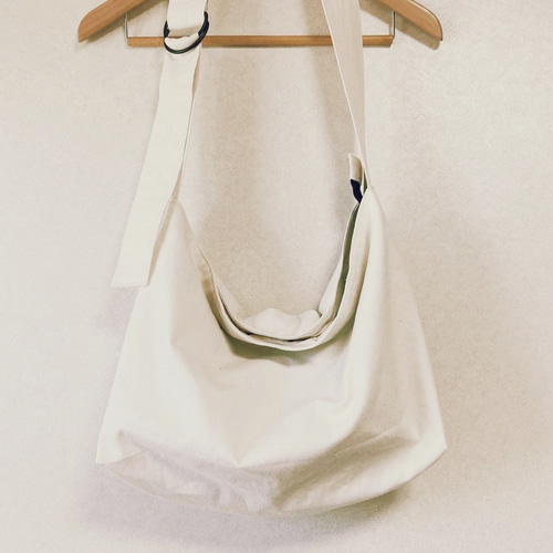 受注制作 Dカンベルトのワンショルダーバッグ ヴィンテージ帆布 生成り