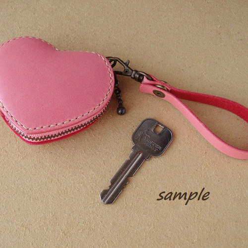 受注制作】コインケース*ハート パステルピンクレザー/ヌメ革