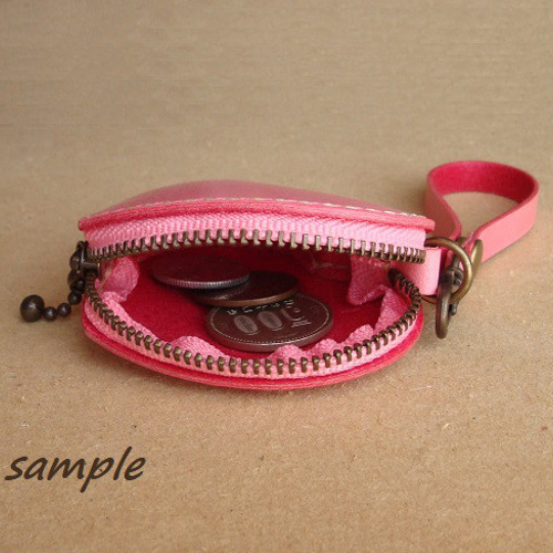 受注制作】コインケース*ハート パステルピンクレザー/ヌメ革