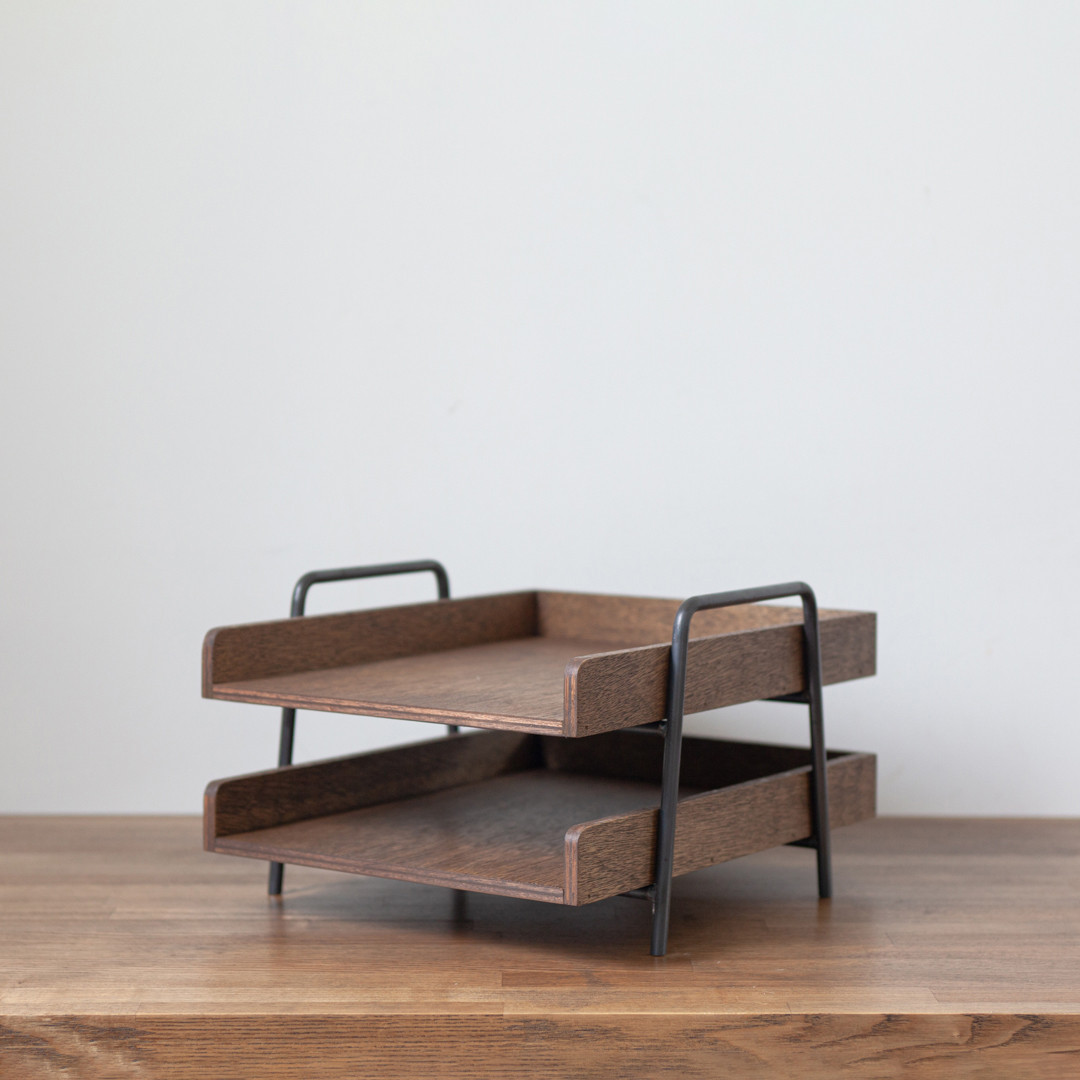 タテ型 アイアン２段書類ラック【ダークカラー】