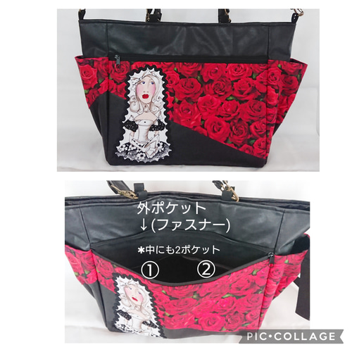 ロラライハリス×薔薇柄×Puレザー ・ショルダートートバッグ ・ポケット