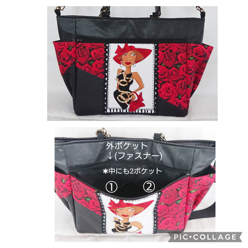 ロラライハリス×薔薇柄×Puレザー ・ショルダートートバッグ