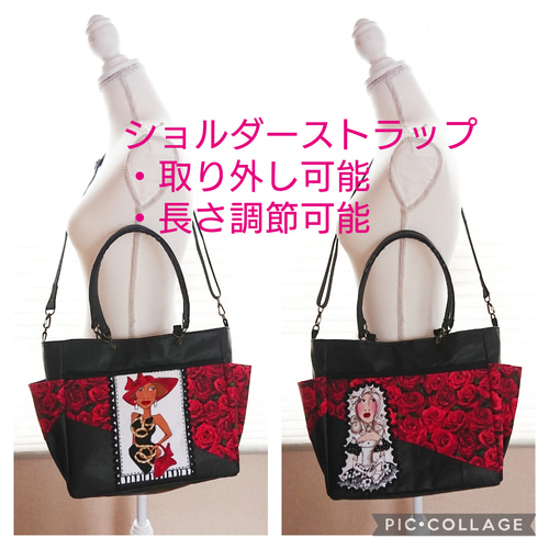 ロラライハリス×薔薇柄×Puレザー ・ショルダートートバッグ