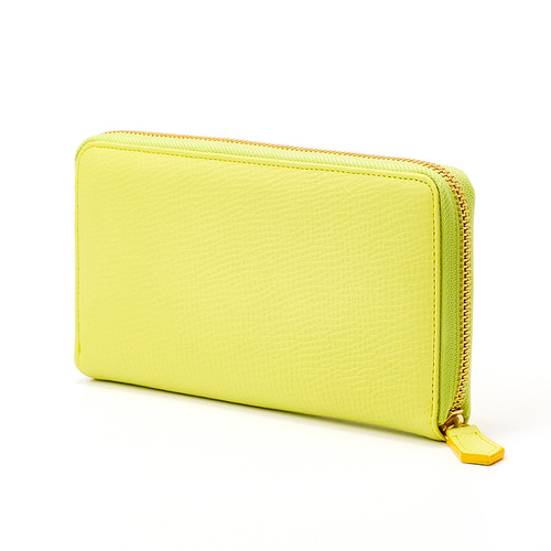 送料無料☆上質 本牛革 ラウンドファスナー 長財布 ライムイエロー