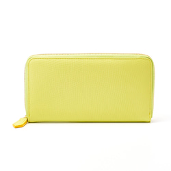 送料無料☆上質 本牛革 ラウンドファスナー 長財布 ライムイエロー