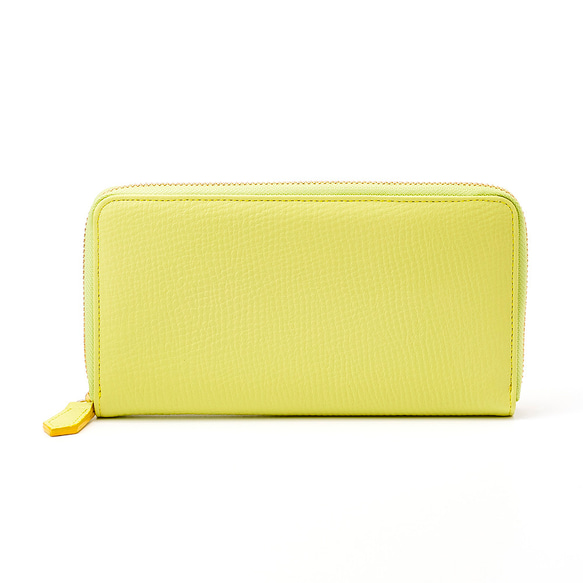 送料無料☆上質 本牛革 ラウンドファスナー 長財布 ライムイエロー
