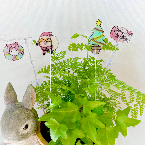 プラバン×ワイヤーアート♡︎クリスマスガーデンピック4点セット