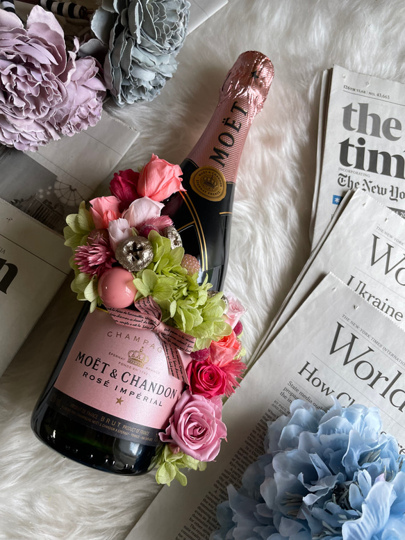 花のシャンパン フラワーシャンパン.プリザーブドフラワーモエ ワンランク上のお祝い 結婚祝 お祝い 開店祝 モエ 母の日 1枚目の画像