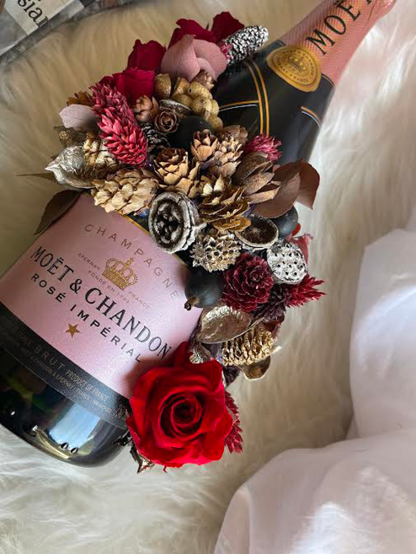 花のシャンパン フラワーシャンパン.プリザーブドフラワーモエ ワンランク上のお祝い 結婚祝 お祝い 開店祝 モエ 母の日 12枚目の画像