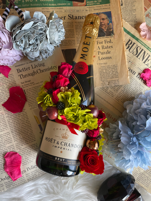 花のシャンパン フラワーシャンパン.プリザーブドフラワーモエ ワンランク上のお祝い 結婚祝 お祝い 開店祝 モエ 母の日 2枚目の画像