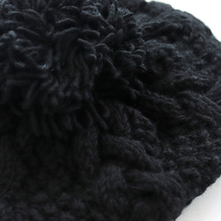 【限定1】羊毛100% アラン模様ニット帽 大人のポンポンウールキャップ フリース付き（ブラック） 7枚目の画像