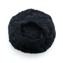 【限定1】羊毛100% アラン模様ニット帽 大人のポンポンウールキャップ フリース付き（ブラック） 5枚目の画像