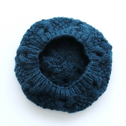 【限量1件】100%羊毛阿蘭圖案針織帽成人絨球羊毛帽帶抓絨（鴨藍） 第5張的照片