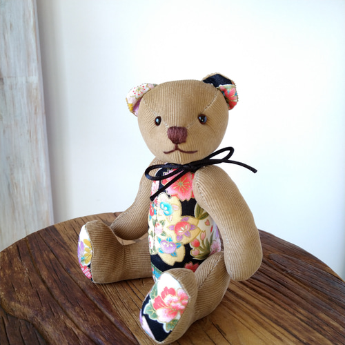 和柄のテディベア黒 小サイズ ぬいぐるみ kukuma 通販 14912367