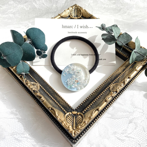 くすみカラー 大人 レジン ヘアゴム/ライトブルー×ライトグレー