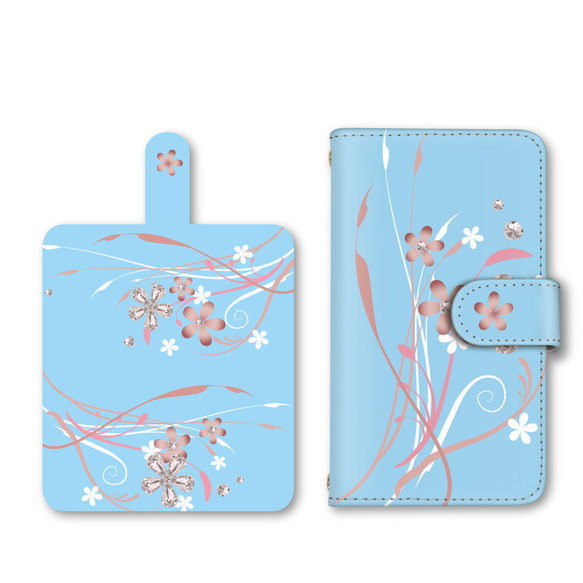 受注制作 花 花柄 スマホケース 手帳型ケース iPhoneケース 携帯ケース ミラー カード収納ポケット 受注制作 2枚目の画像