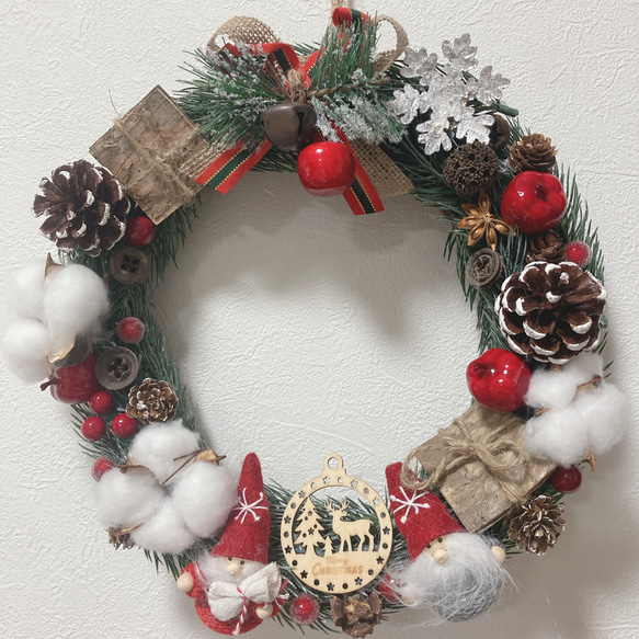handmade】クリスマスリース フラワーリース サンタクロース/25cm  