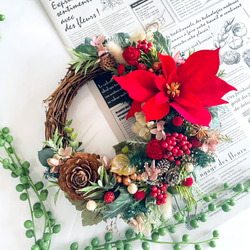 早割クリスマス＊可愛い木の実とポインセチアのクリスマスリース＊直径