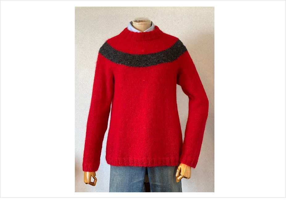 キッドモヘア　丸ヨークレースボーダー　クルーネックセーター《受注制作》