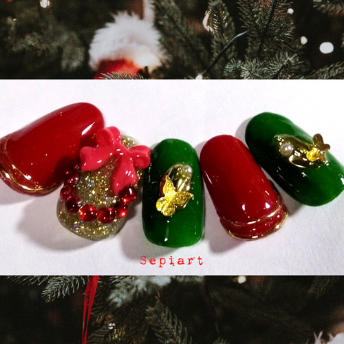 ネイルチップ クリスマスネイル サイズオーダー ニットネイル