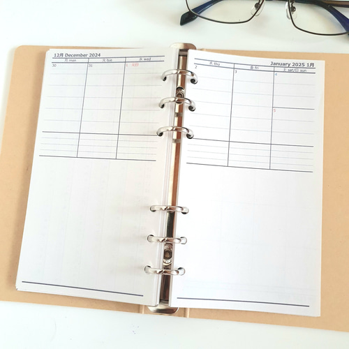 バイブル 見開き1週間予定表ブロック型 フリースペース メモ欄付き