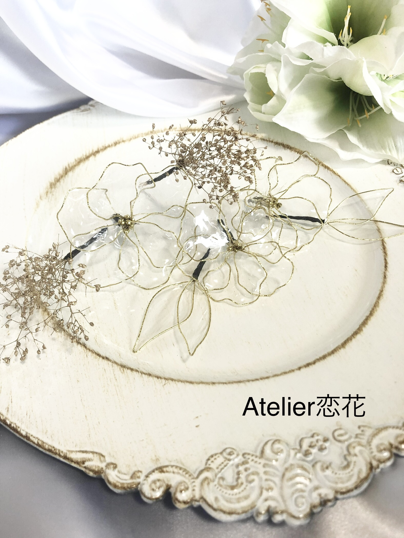 クリアー髪飾りセット　アメリカンフラワー　ヘッドドレス　ウェディング　結婚式　卒業式　成人式