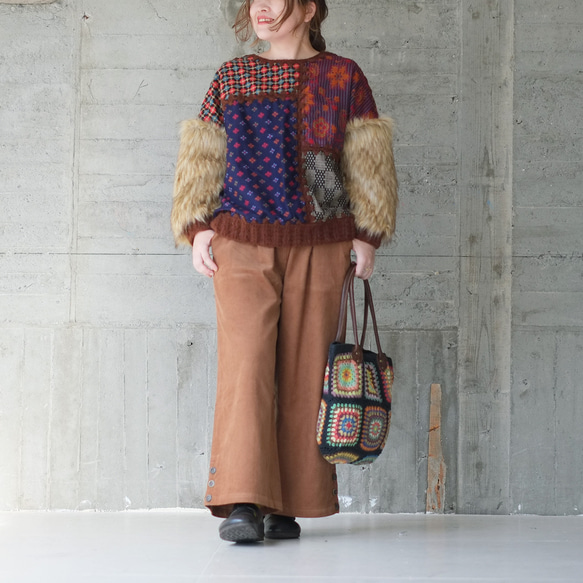 吸睛！環保毛袖拼布毛衣 (22w-17) 紅色 ver.2 第8張的照片