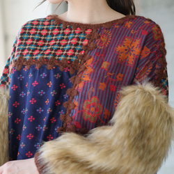 吸睛！環保毛袖拼布毛衣 (22w-17) 紅色 ver.2 第12張的照片