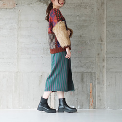 吸睛！環保毛袖拼布毛衣 (22w-17) 紅色 ver.2 第6張的照片