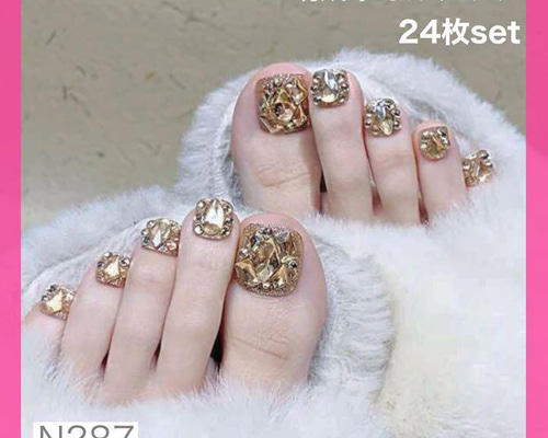 N287》既成ネイルチップ24枚セット ゴールド 金 派手 ギャル