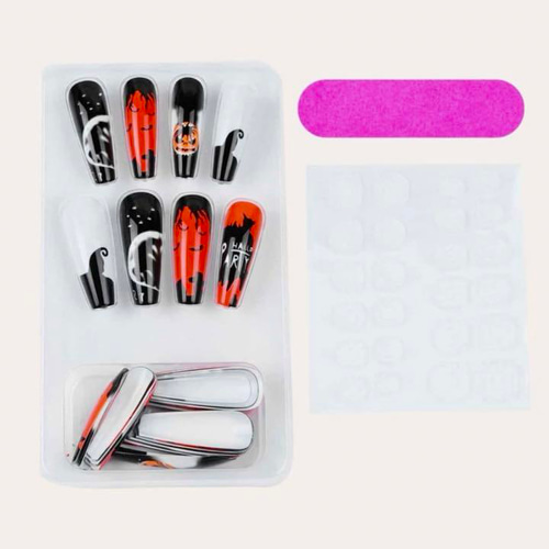 N320》既成ネイルチップ24枚セット ハロウィン オレンジ 仮装 ギャル