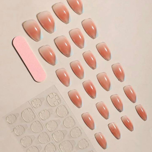 N334》既成ネイルチップ24枚セット ピンク 水色 フレンチ シンプル