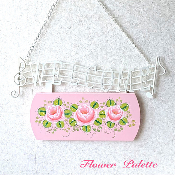 Creema限定 木製 音符のアイアン付きバラのウエルカム トールペイント  