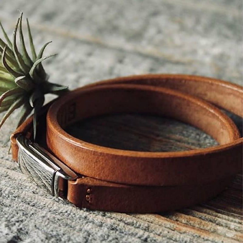 イタリアンレザー ブッテーロ 2連 レザー ブレスレット [マグネット式