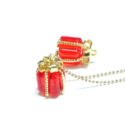 新品【2 件】玻璃新款紅色小珠寶盒金色吊飾 第5張的照片